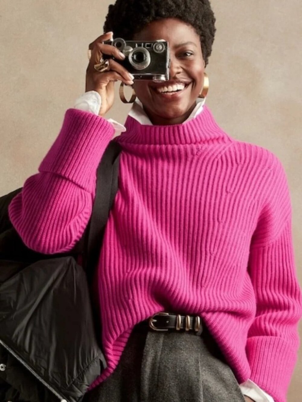 Banana Republic Funnel Neck Oversized Merino-Cashmere Sweater NWT Peony Pink M